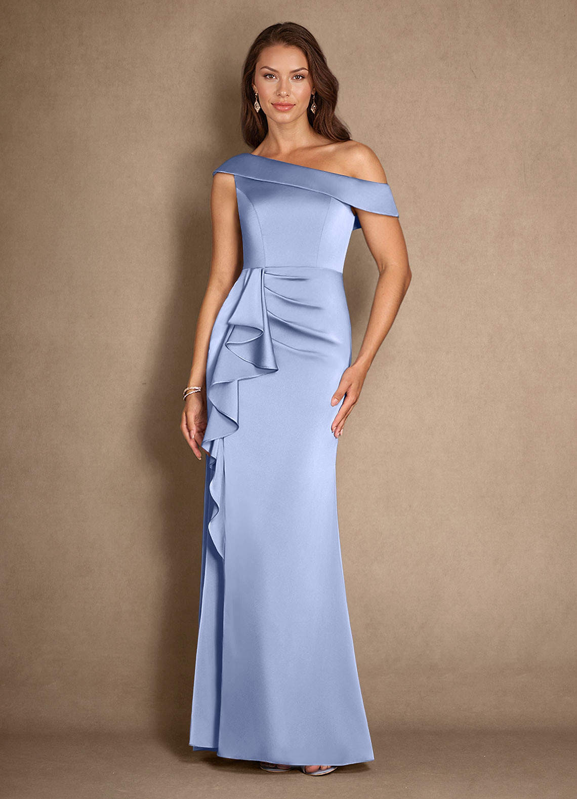 Azazie Hamptons Mother of the Bride Dresses Ice A-Line Pleated Stretch Satin Dress image1