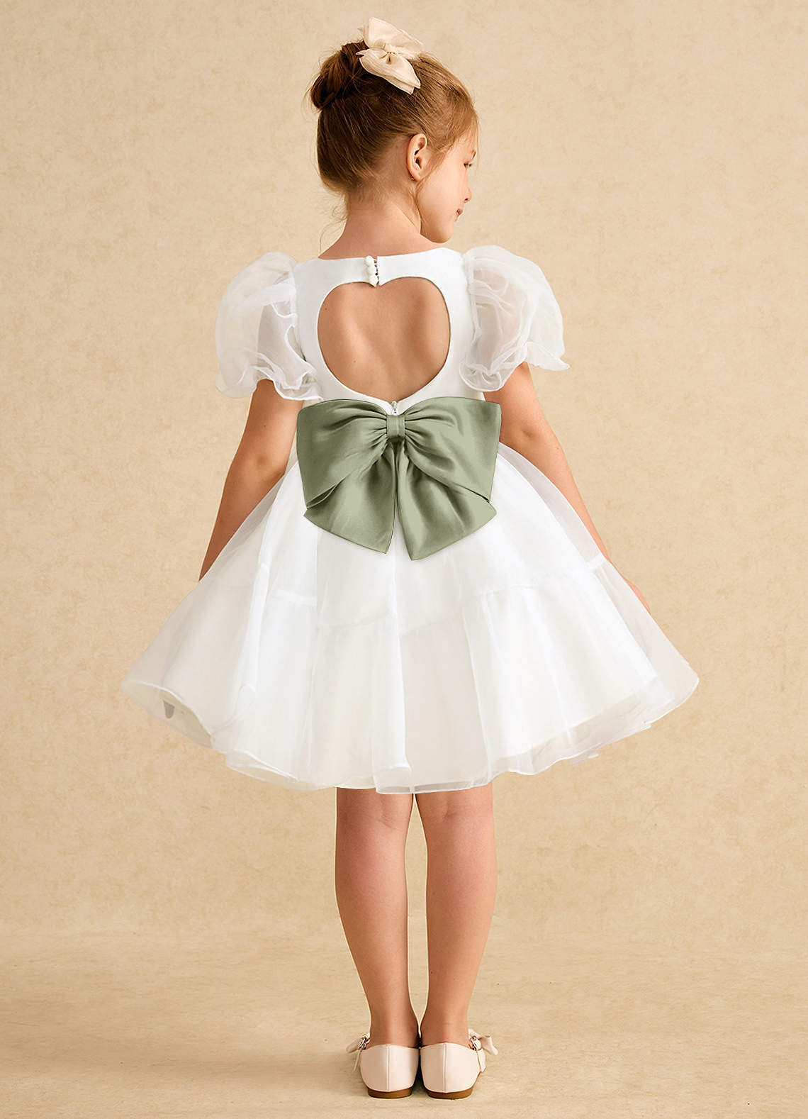 Azazie Debbie Blumenmädchenkleider Ballkleid Herzausschnitt Organza Kleid Elfenbein Pistazie image1