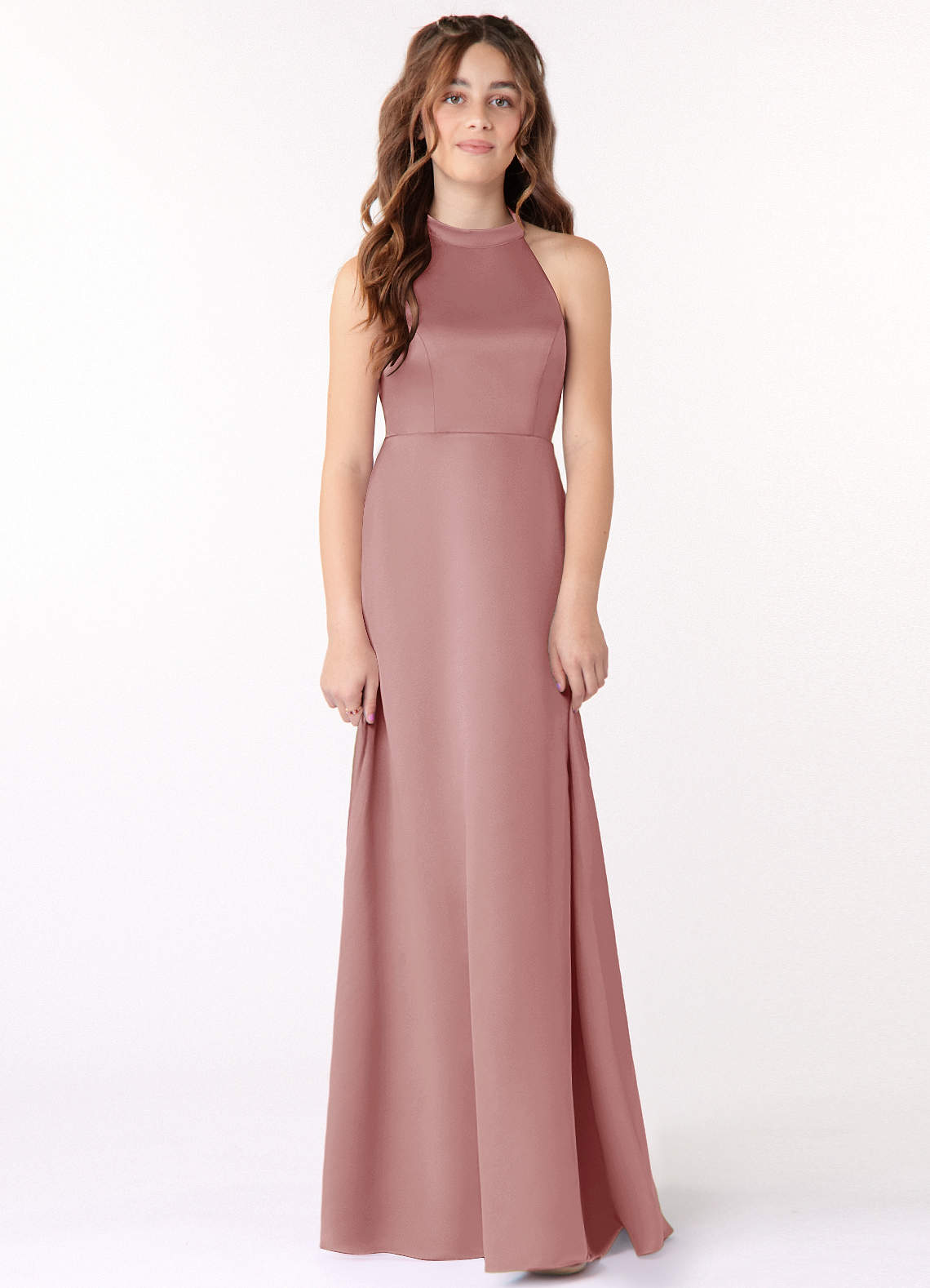 Azazie Laurel Junior Dusty Rose A-Line Stretch Satin Dress image1