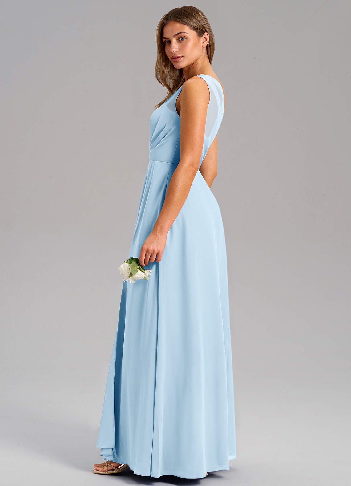 Azazie Phaedra Vestidos de madrinha de casamento Vestido Céu Azul de Chiffon de Linha A com Um ombro image5
