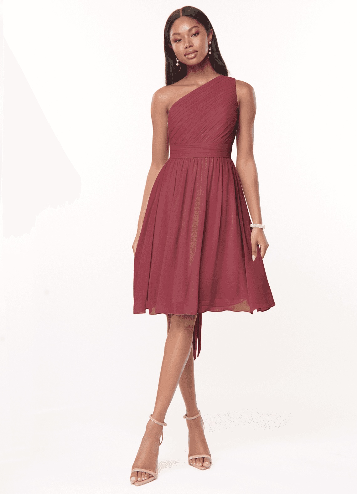 Azazie Katrina Bridesmaid Dresses Merlot A-Line One Shoulder Chiffon Dress image1