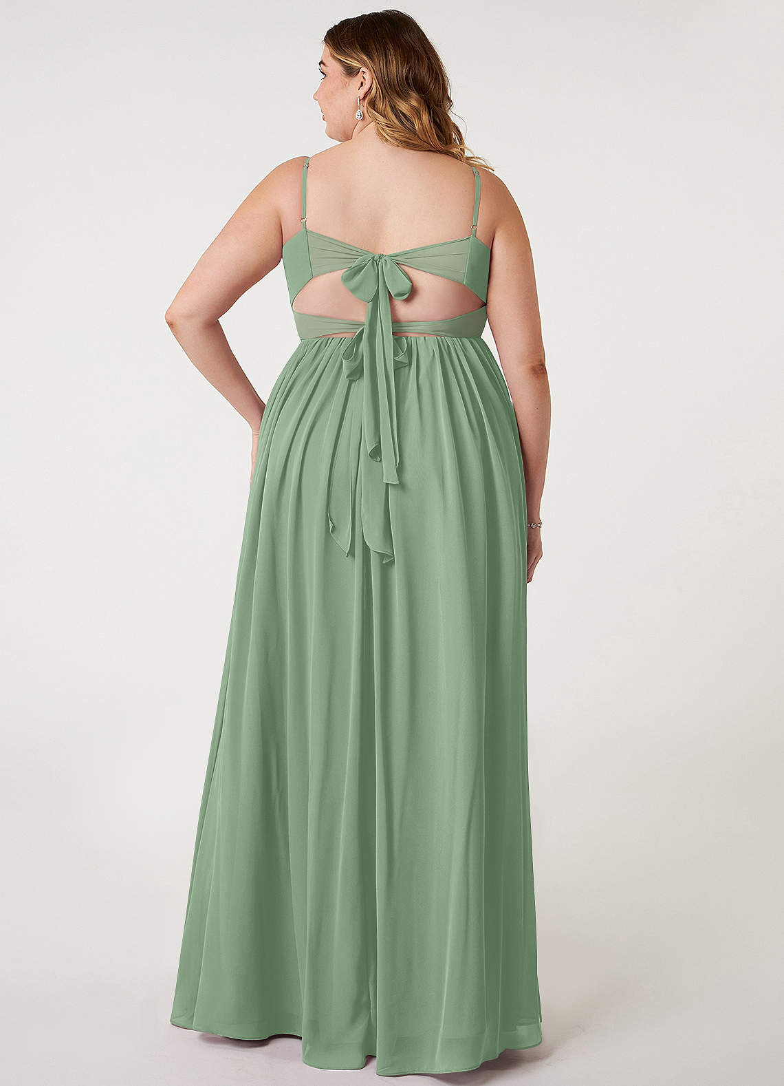Azazie Zeya Bridesmaid Dresses Matcha A-Line V-Neck Pleated Chiffon Dress image6