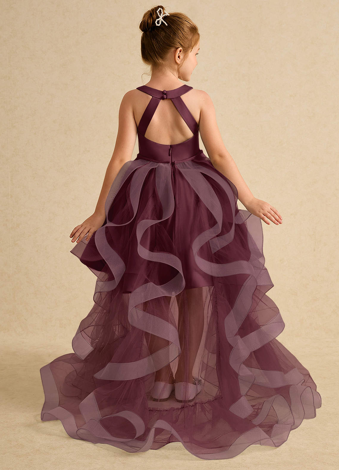 Azazie Julietta Flower Girl Dresses Cabernet Ball-Gown Convertible Tulle Dress image1