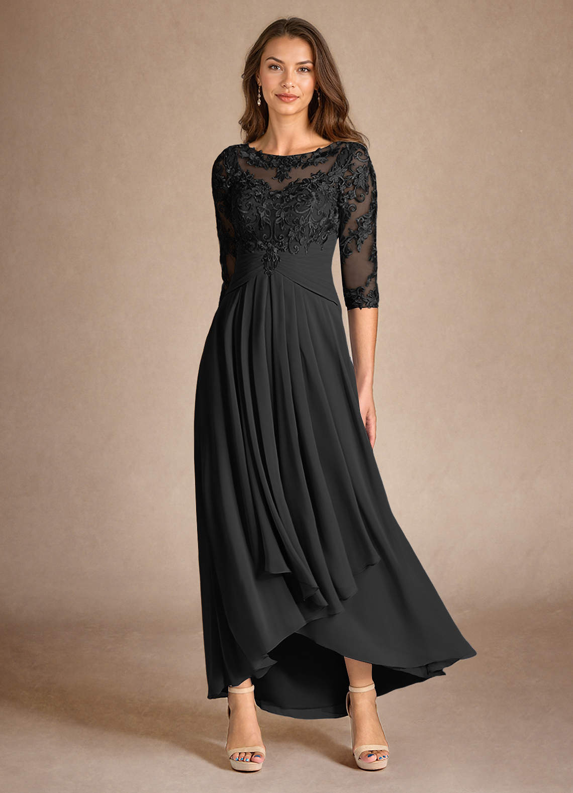Azazie Marietta Abiti per la Madre della Sposa Abito A-Line in Pizzo Nero image1
