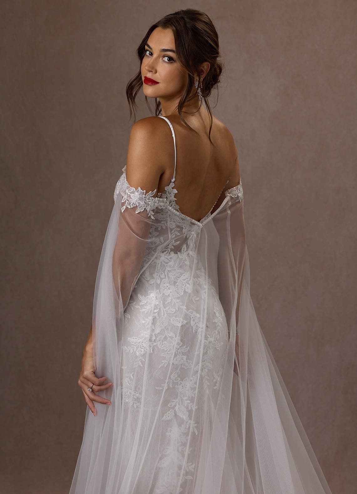 Azazie Leonie Wedding Dresses Diamond White Mermaid V-Neck Sequins Tulle Dress image10
