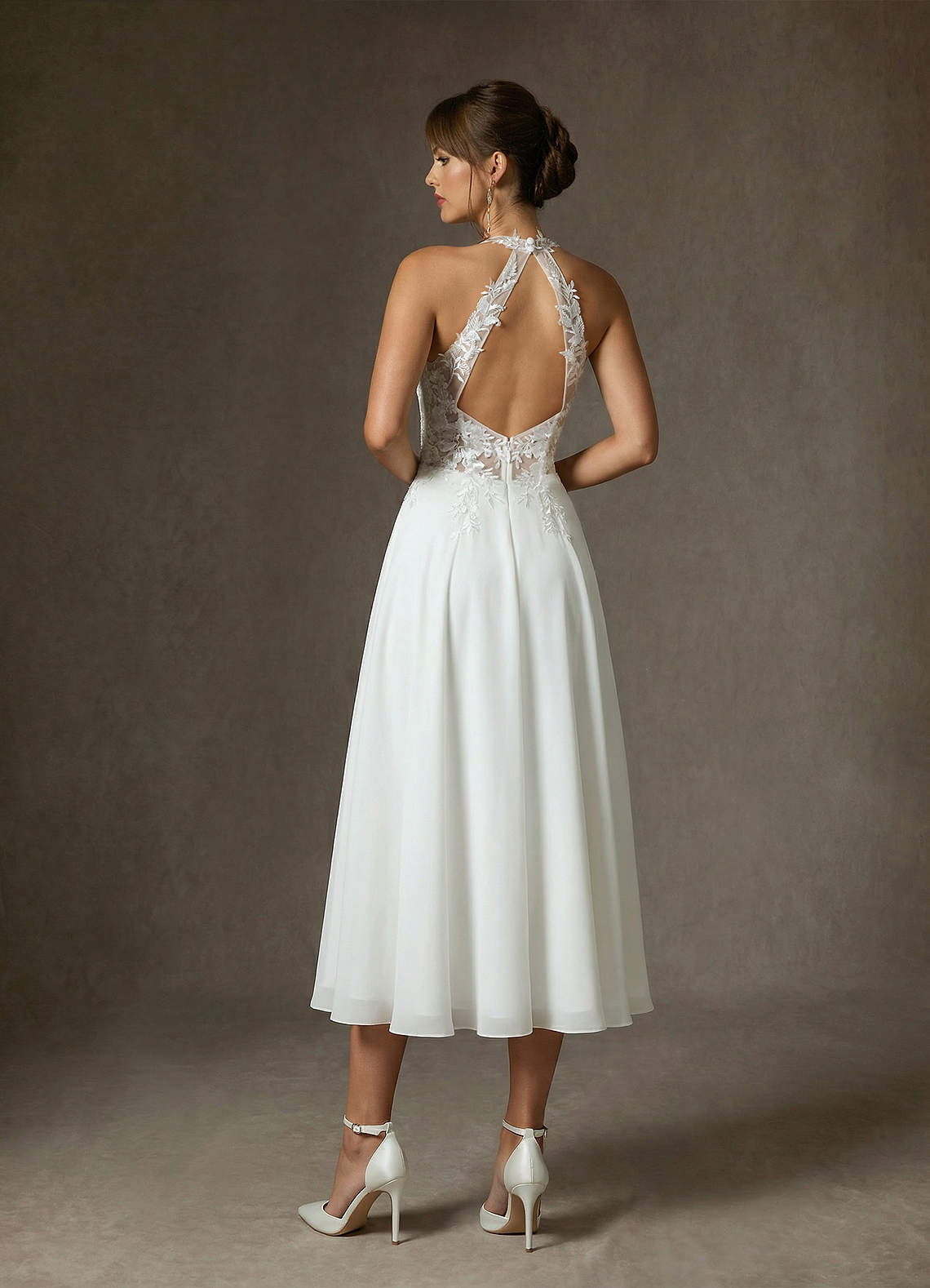 Azazie Sonia Vestidos de novia Vestido de Blanco Diamante Nude de Encaje de Corte en A image1