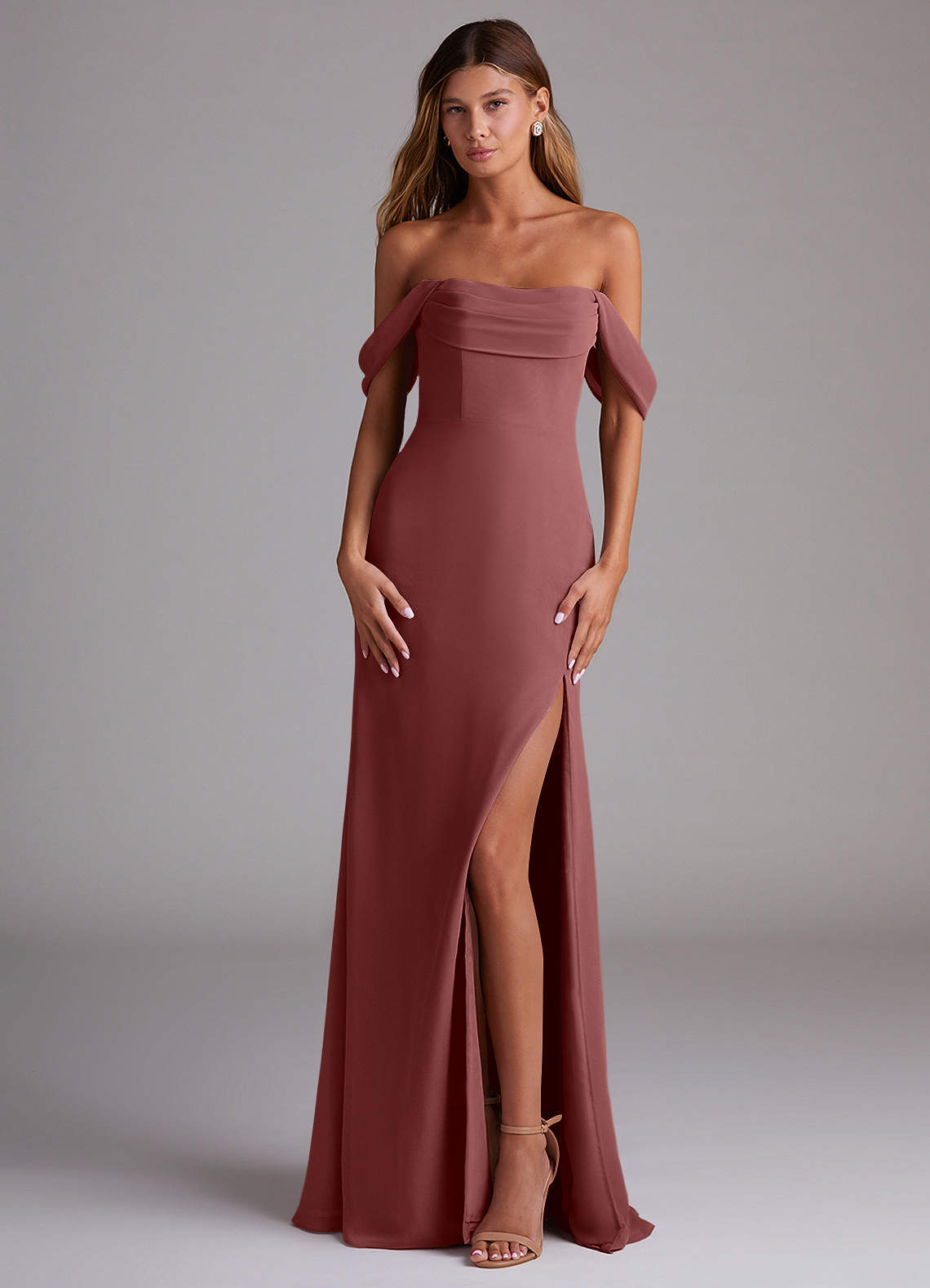 Azazie Saige Bridesmaid Dresses Amethyst A-Line Off the Shoulder Chiffon Convertible Dress image1
