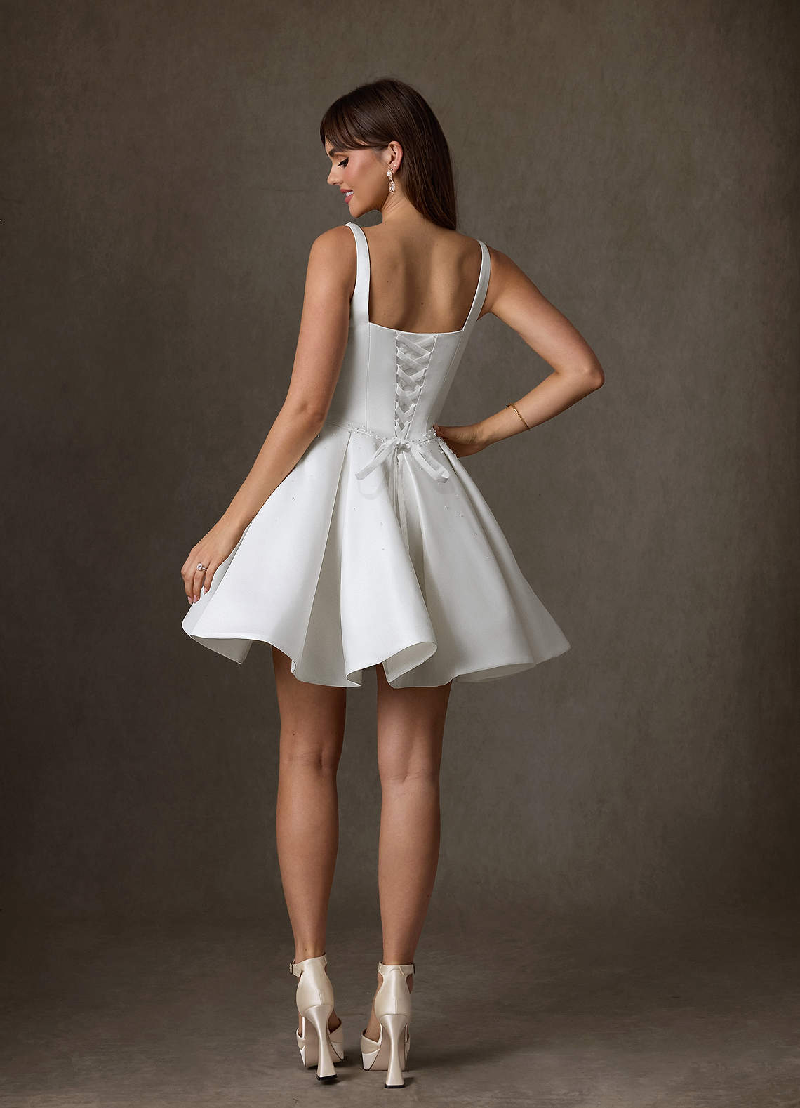 Azazie Zelina Wedding Dresses Diamond White A-Line Sweetheart Neckline Satin Dress image5