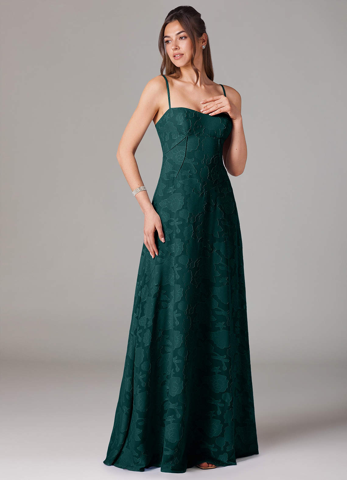 Azazie Valentine Bridesmaid Dresses Pine A-Line Sweetheart Neckline Floral Burnout Dress image2