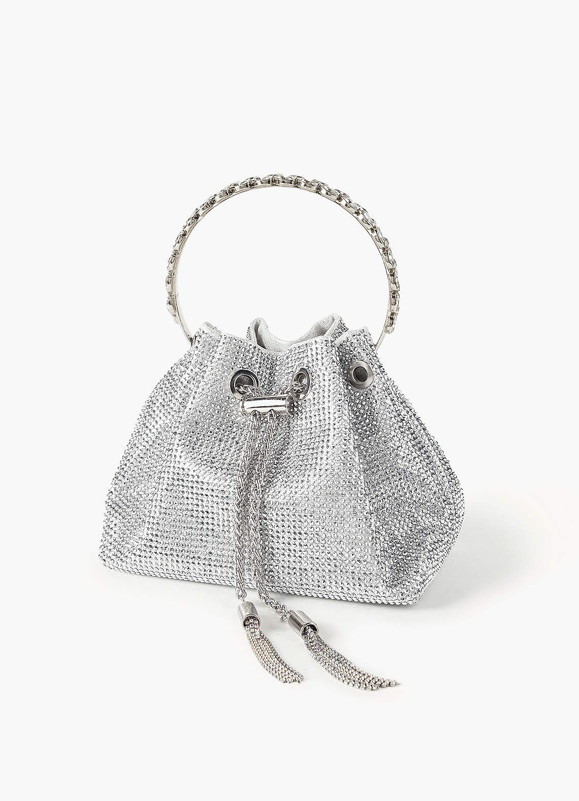 front Rhinestone Embellished Handle Bucket Bag