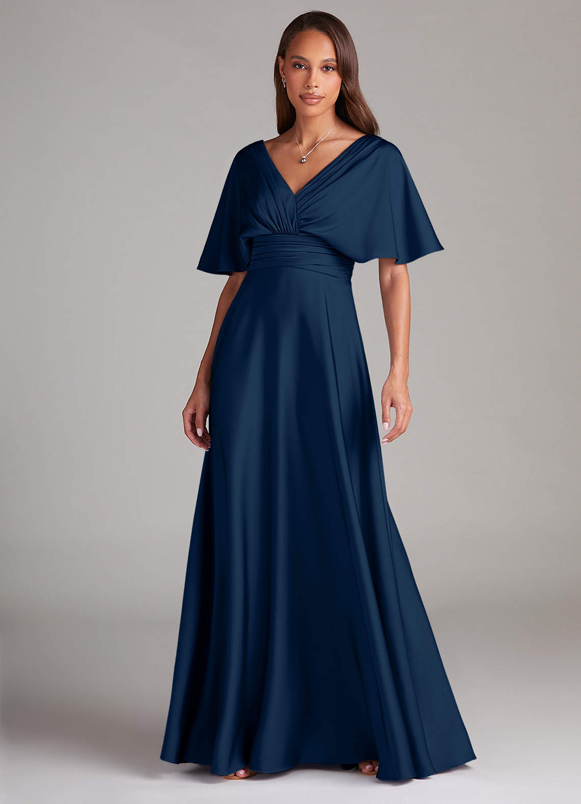 Azazie Pamela Bridesmaid Dresses Dark Navy A-Line Pleated Stretch Satin Dress image1