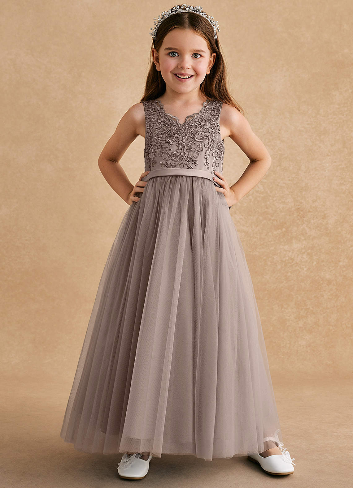 Vestido Niña Vestido De Niña Con Bordado Floral Sin Mangas, Tul