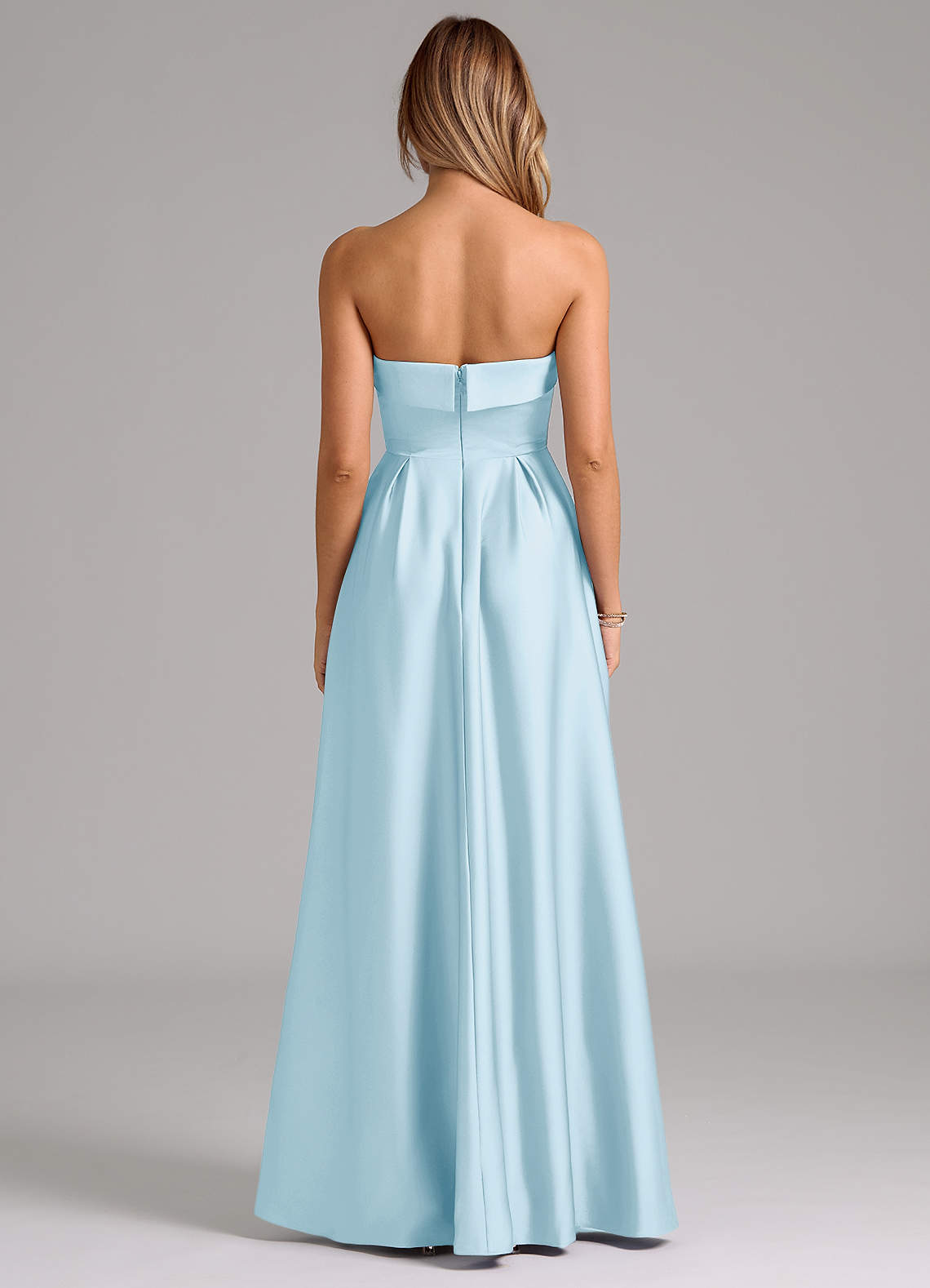 Azazie Lucienne Brudtärnklänningar Klä av A-Linje i Stretch Satin Axelbandslös Himmelsblå Konvertibel image6