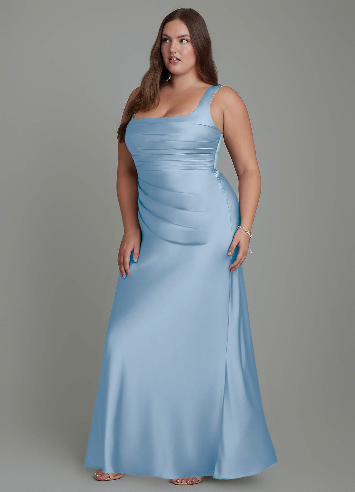Azazie Agustina Bridesmaid Dresses Powder Blue Mermaid Corset Stretch Satin Dress image10