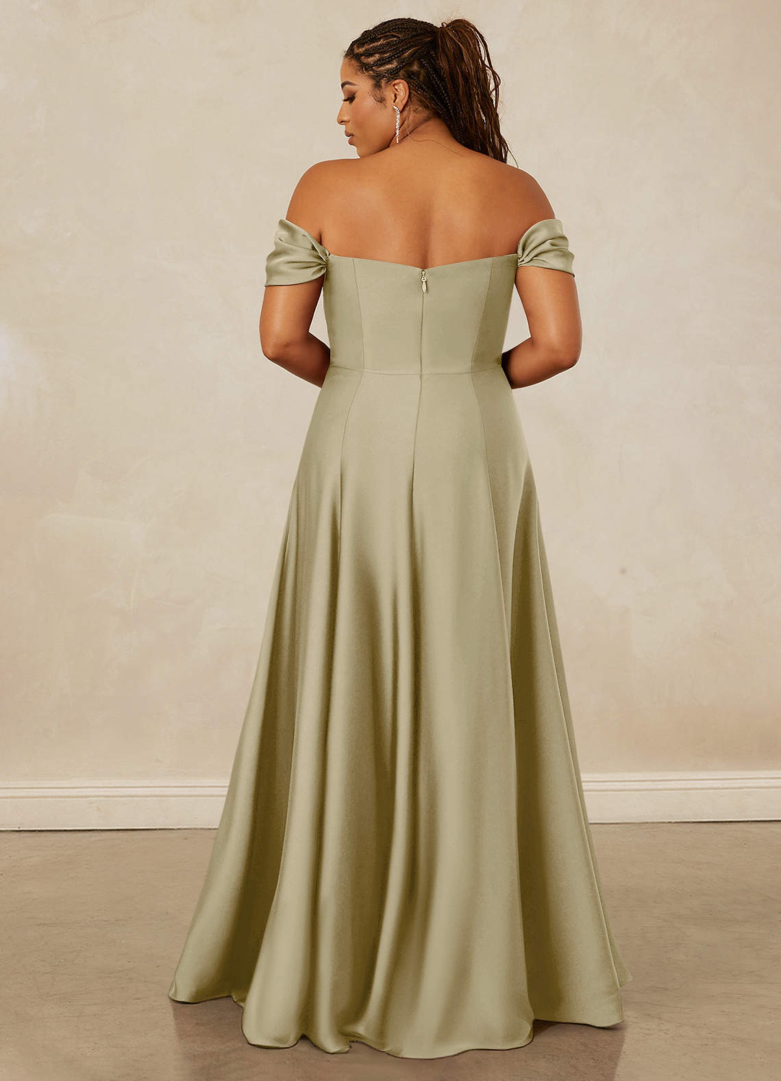Christian Siriano Bridal for Azazie 1002 Bridesmaid Dresses Moss Green A-Line Off the Shoulder Stretch Satin Convertible Dress image15