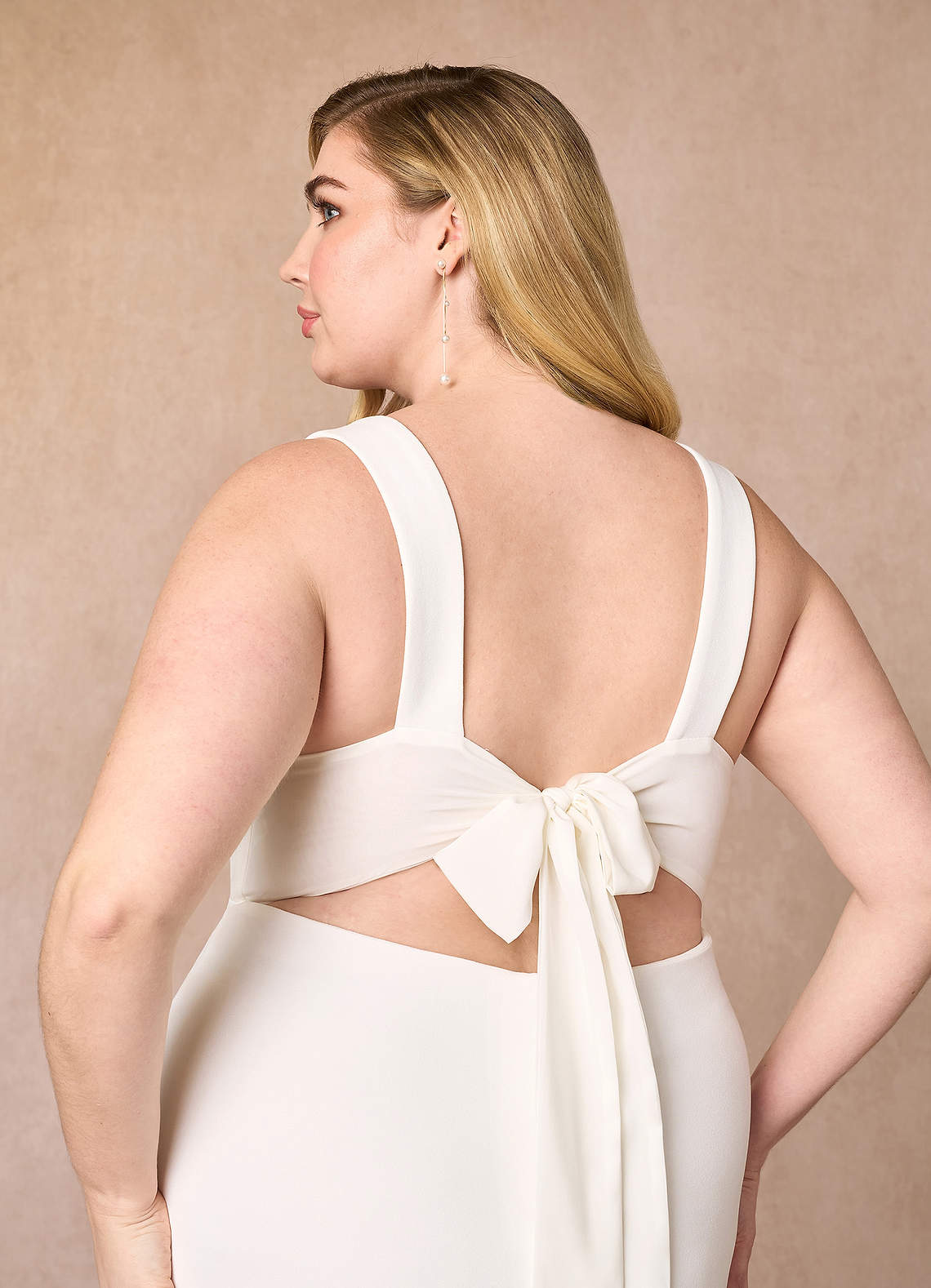 Azazie Chari Wedding Dresses Diamond White A-Line V-Neck Stretch Crepe Dress image8