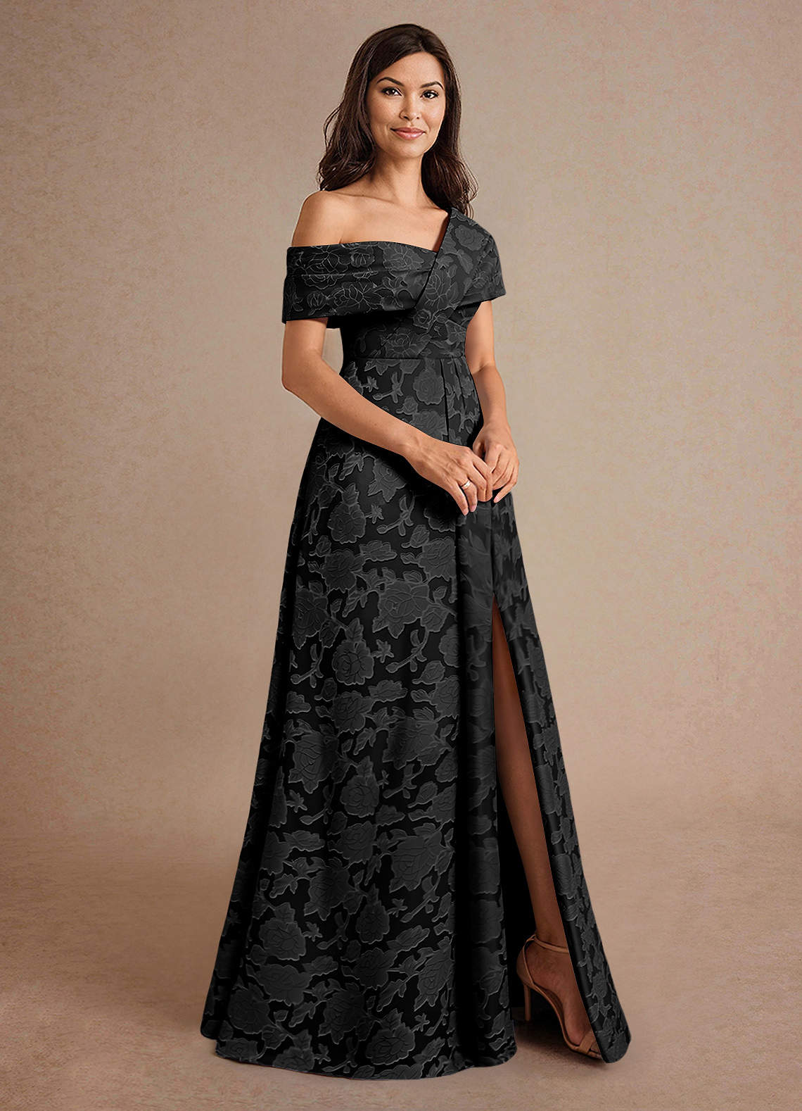 Azazie Milton Mother of the Bride Dresses Black A-Line Pleated Floral Burnout Dress image2
