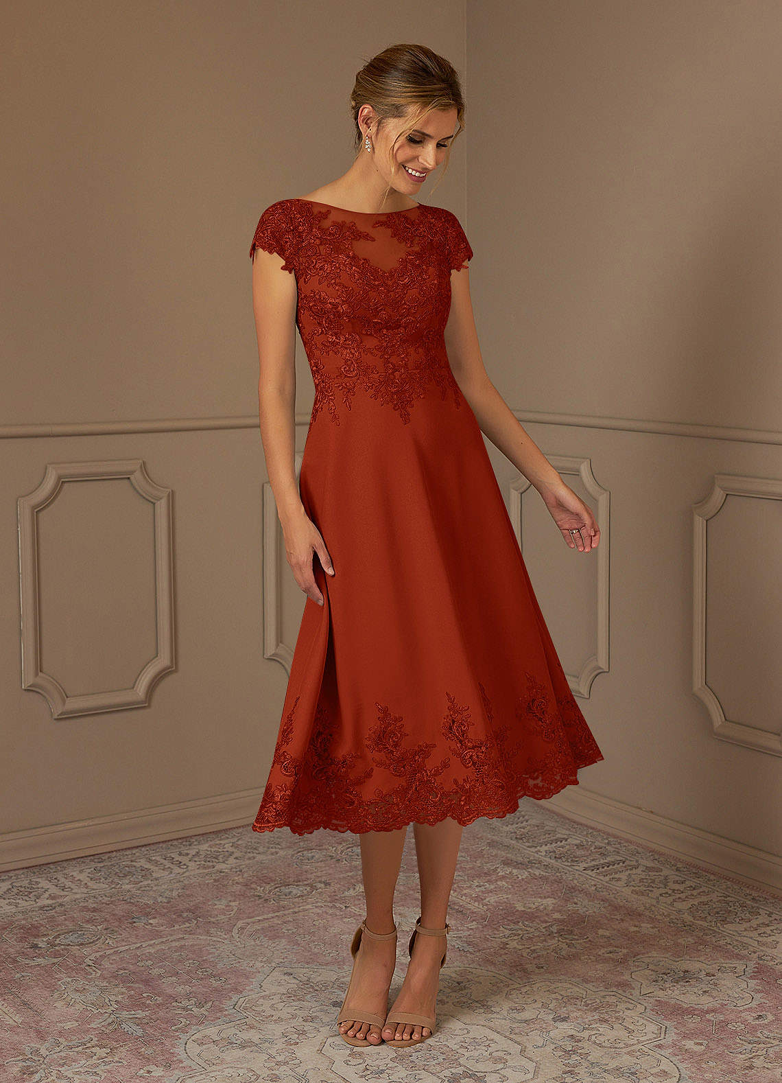 Azazie Terrano Mother of the Bride Dresses Rust A-Line Scoop Lace Dress image1