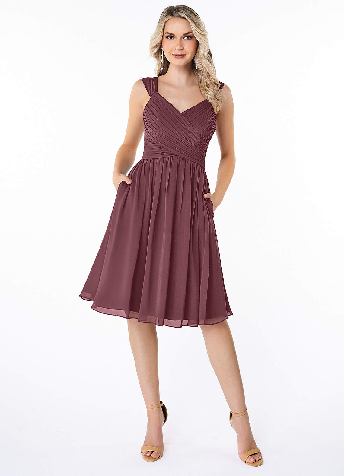Azazie Angie Bridesmaid Dresses Sangria A-Line Corset Chiffon Dress image1