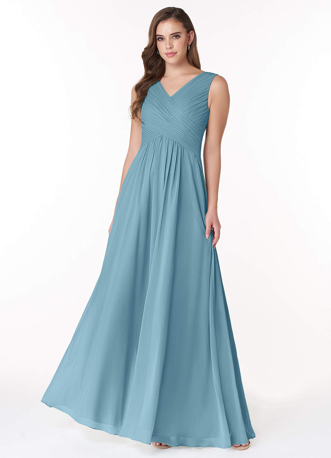 Azazie Flora Bridesmaid Dresses Moody Blue A-Line Pleated Chiffon Dress image1