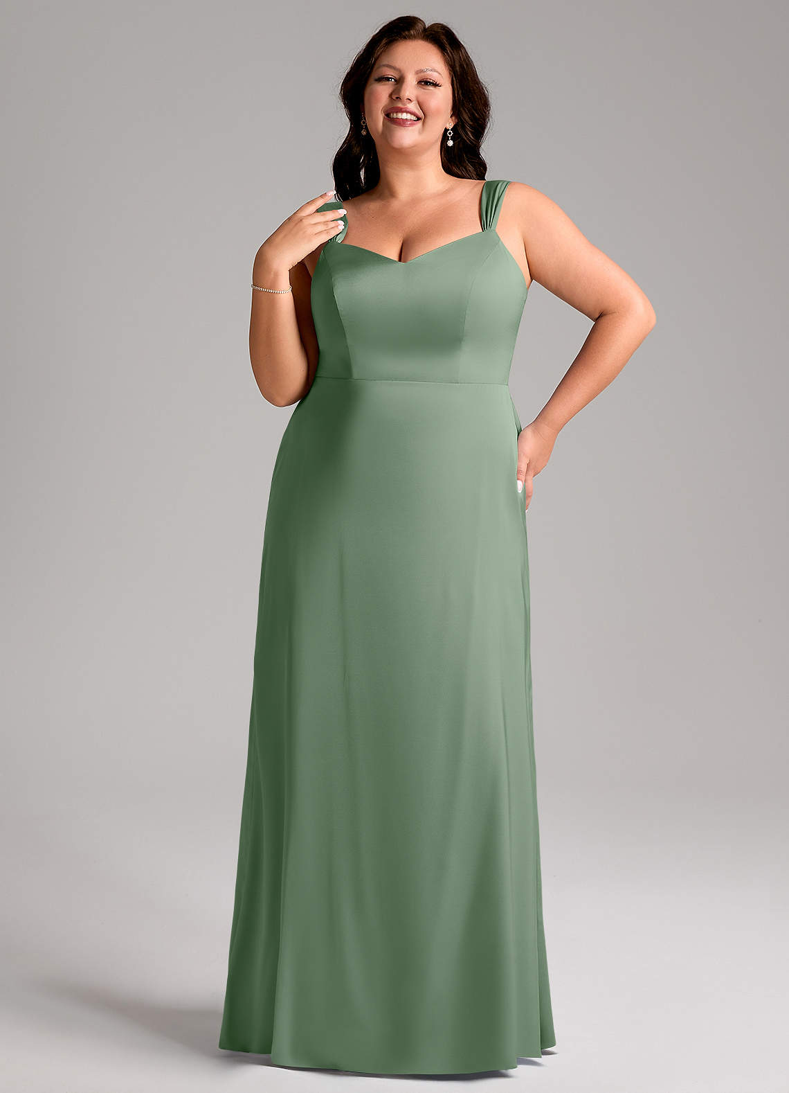 Azazie Denice Bridesmaid Dresses Matcha Sheath Pleated Stretch Satin Dress image9