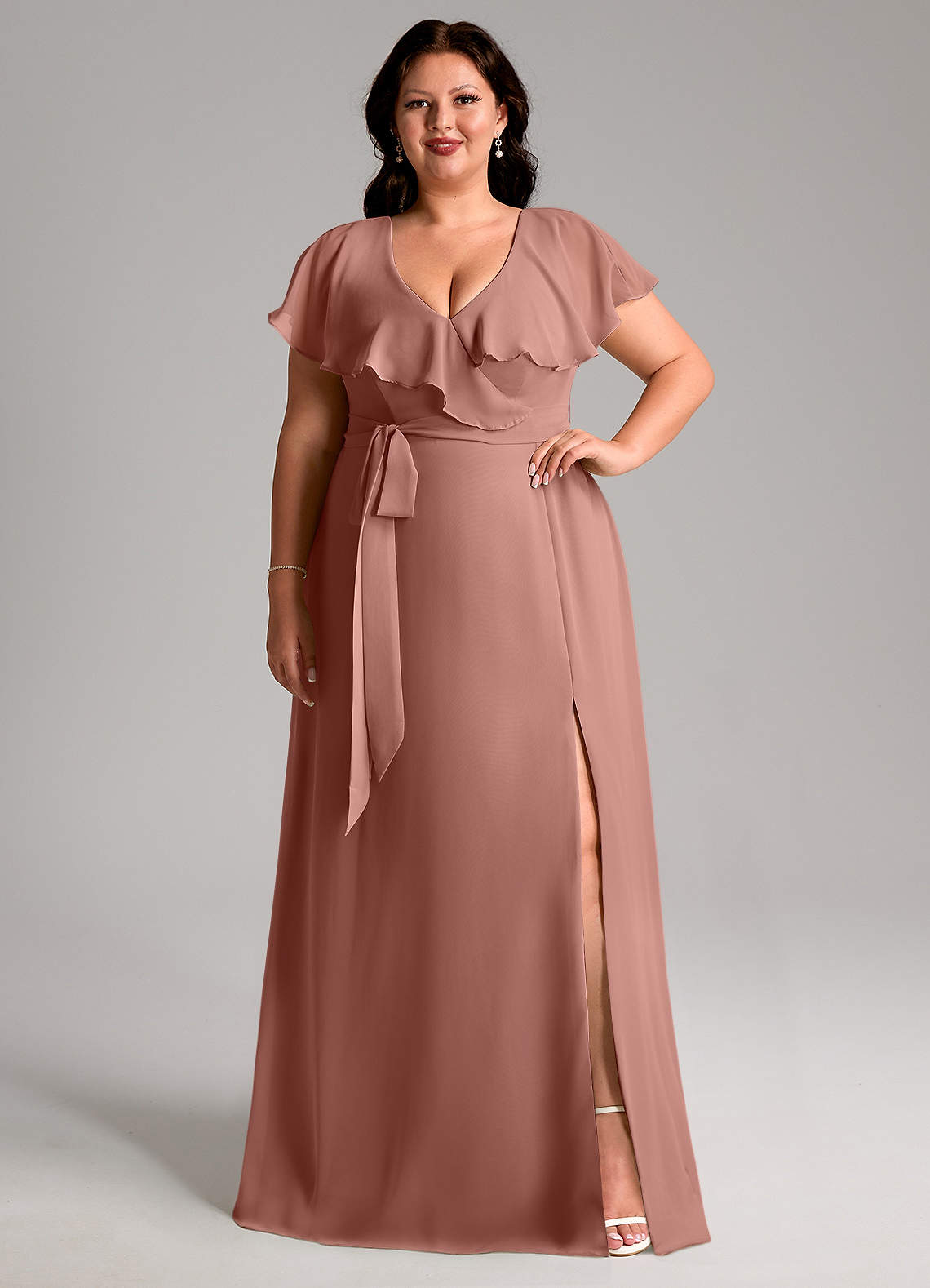 Azazie Lainey Bridesmaid Dresses Cedar Rose A-Line with Pockets Chiffon Dress image1