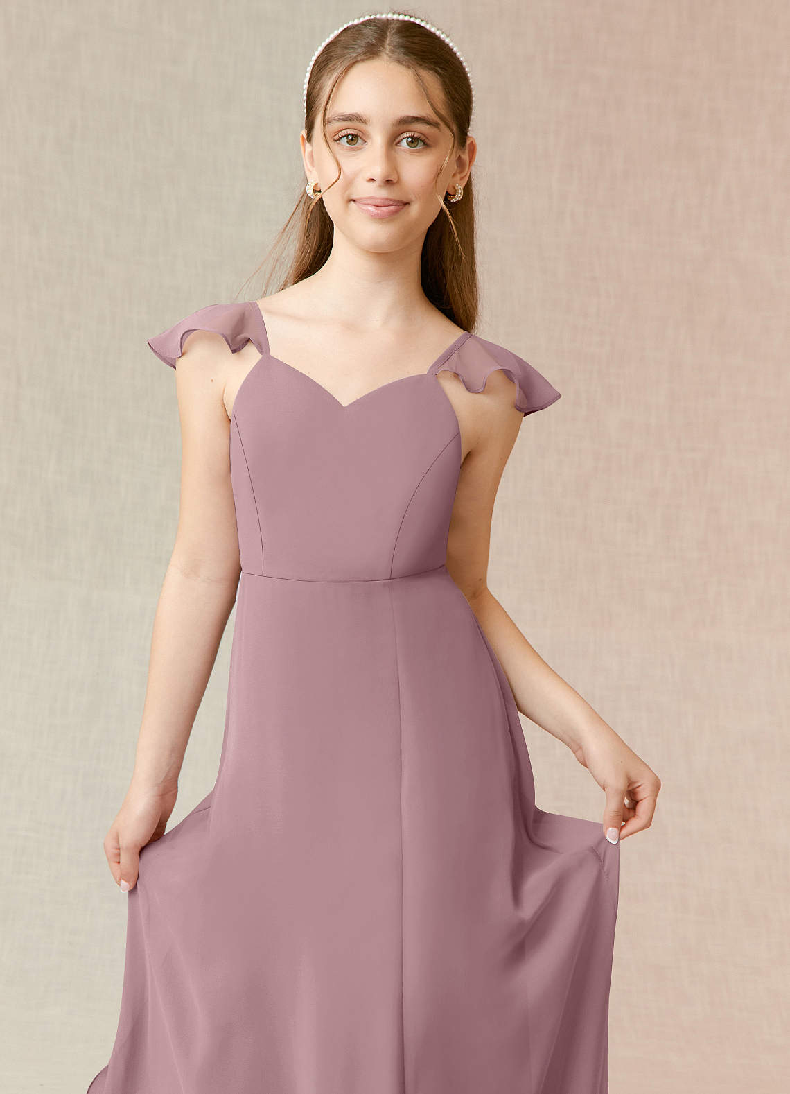 Azazie Everett Junior Vestido de Rosa Polvorienta de Gasa de Corte En A image4