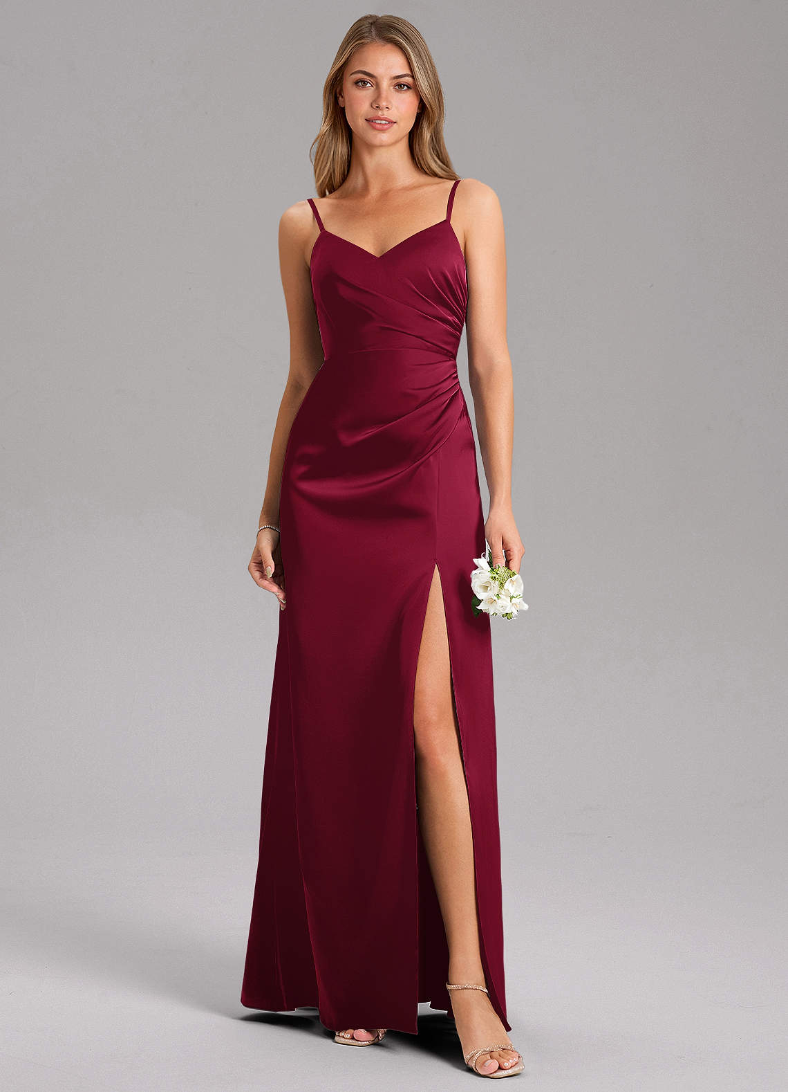 Azazie Azuree Brautjungfernkleider A-Linie Plissee Stretch-Satin Kleid Burgunderrot image1