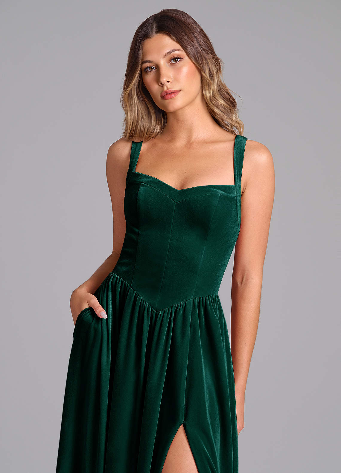Azazie Francis Brudtärnklänningar Klä av A-Linje i sammet Korsett Smaragdgrön image5