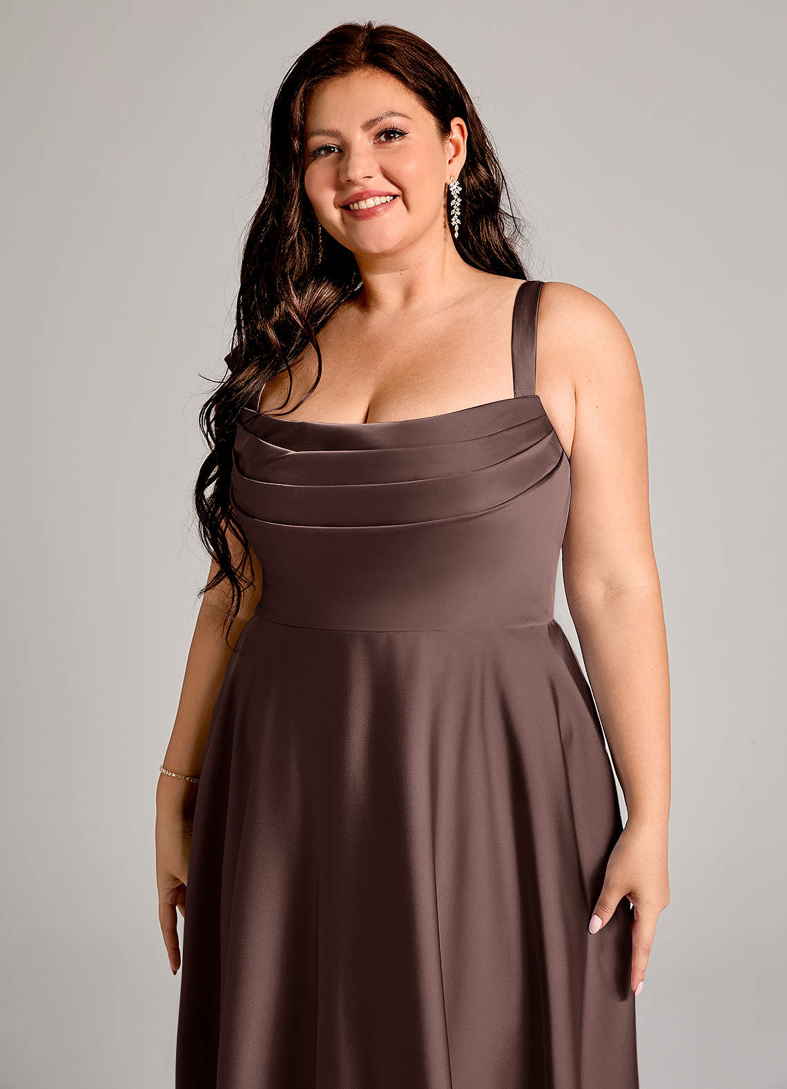 Azazie Shaude Bridesmaid Dresses Ganache A-Line Pleated Stretch Satin Dress image10