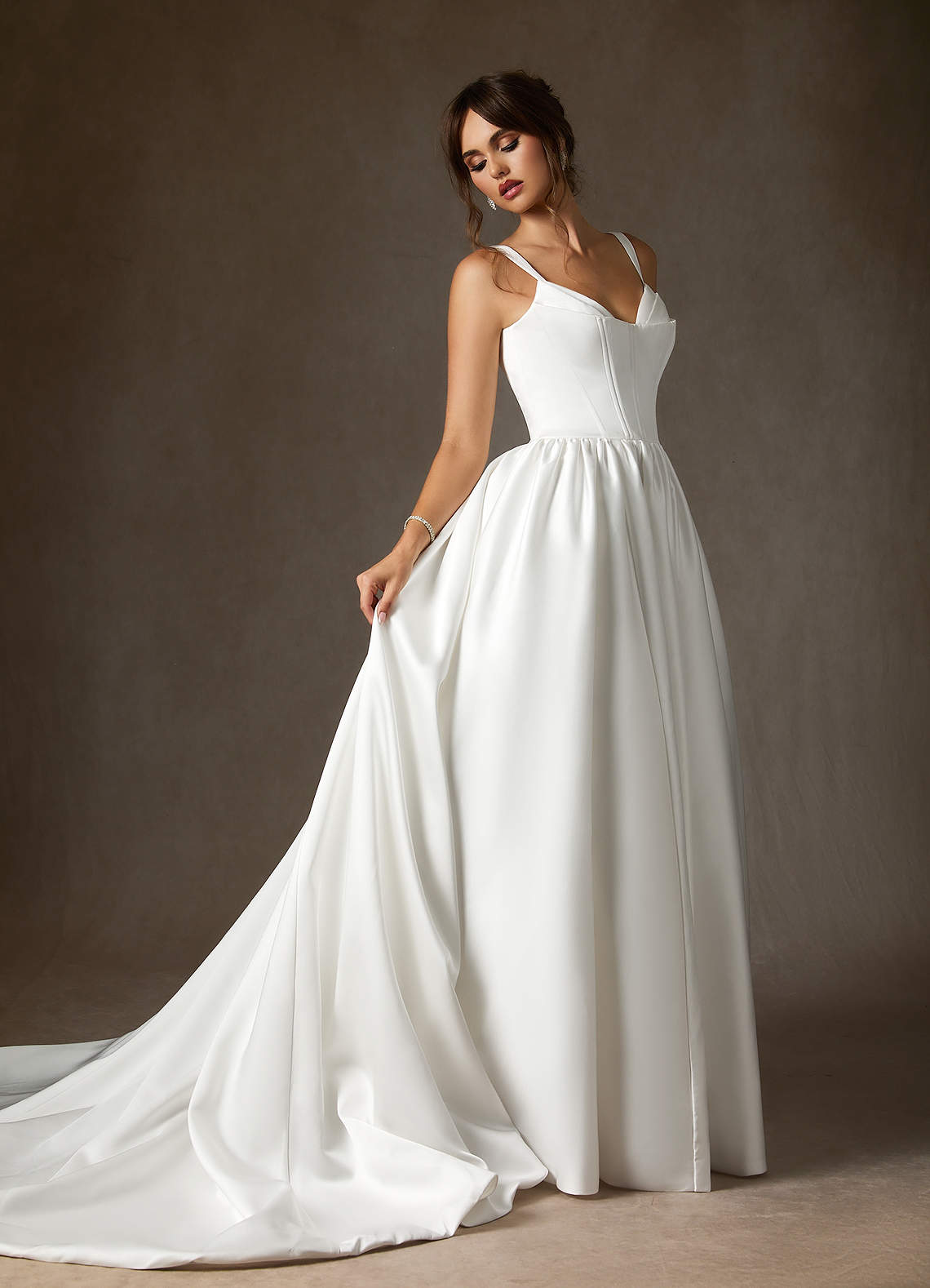 Azazie Mala Abiti da Sposa Abito Principessa in Raso bifacciale Con Tasche Bianco Diamante image1