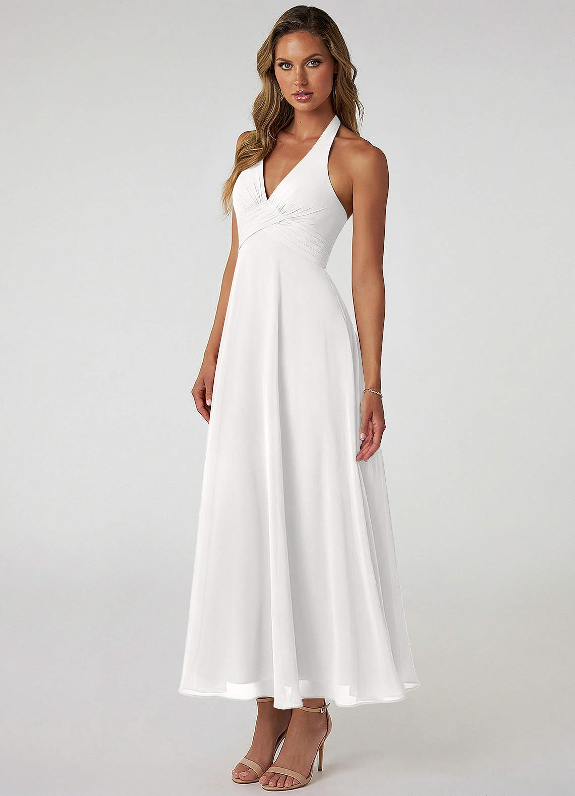 Azazie Tessie Bridesmaid Dresses White A-Line Pleated Chiffon Dress image2