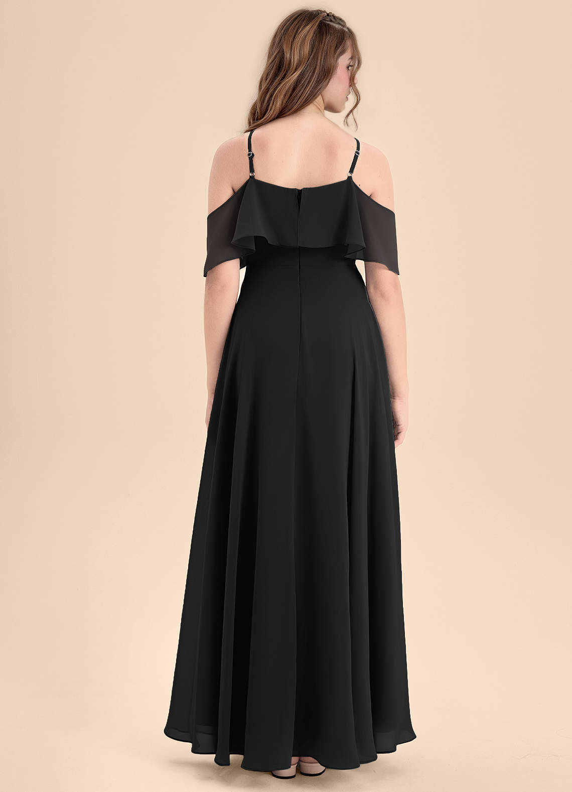 Azazie Tessabelle Junior Vestido de Negro de Gasa de Corte en A con Vestidos sin tirantes image1