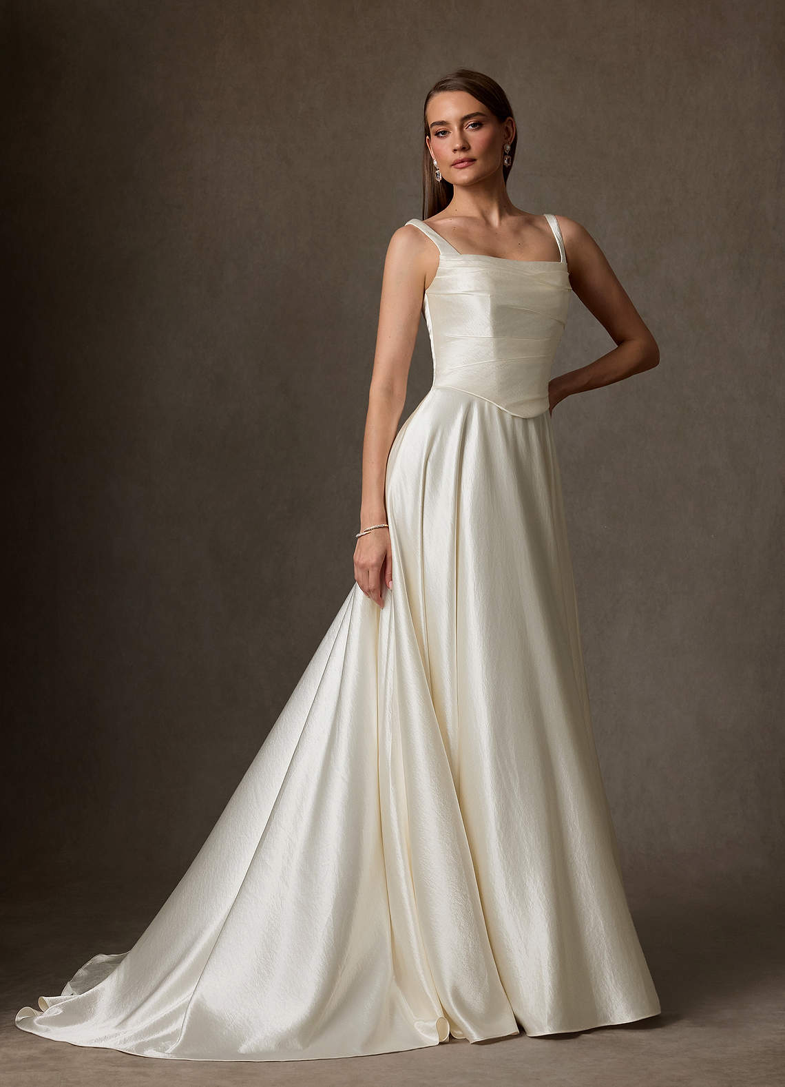 Azazie Samira Antique White A-Line Square Neckline Charmeuse Dress