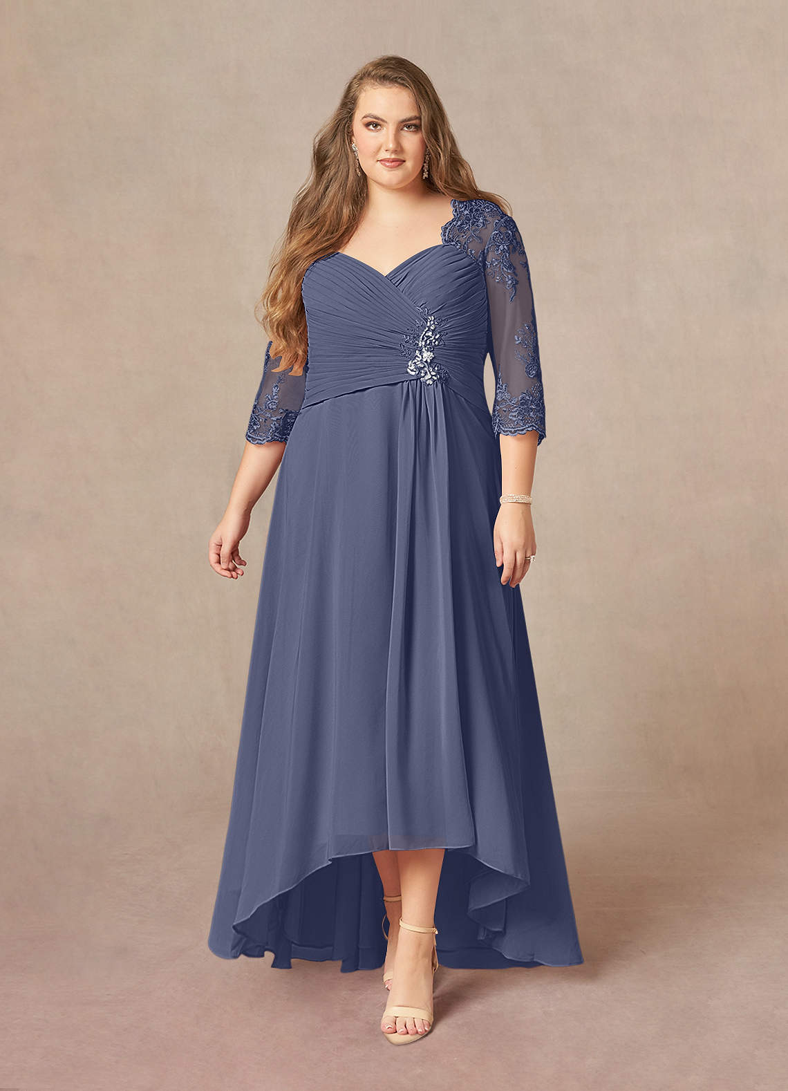 Azazie Devereaux Mother of the Bride Dresses Stormy A-Line Lace Chiffon Dress image1