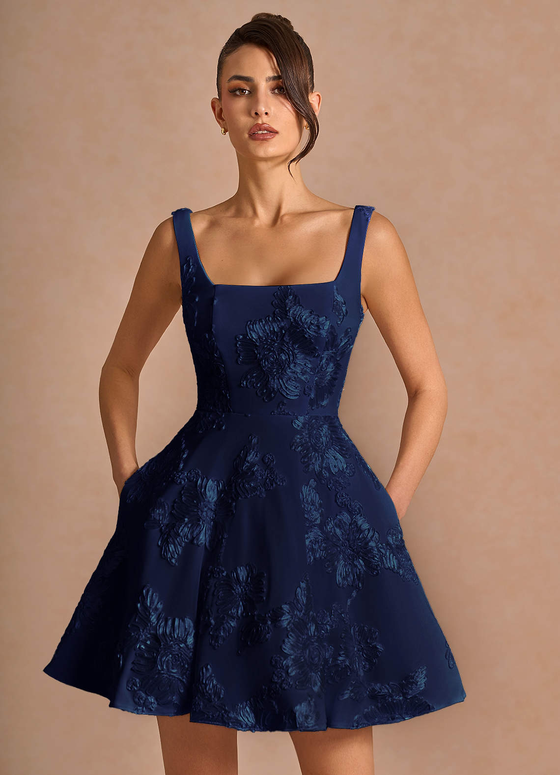 knee length dresses for ladies Navy Blue High Low Homecoming Dresses, Lovely Teen Formal Dress, Eveni –  Cutedressy main image 0
