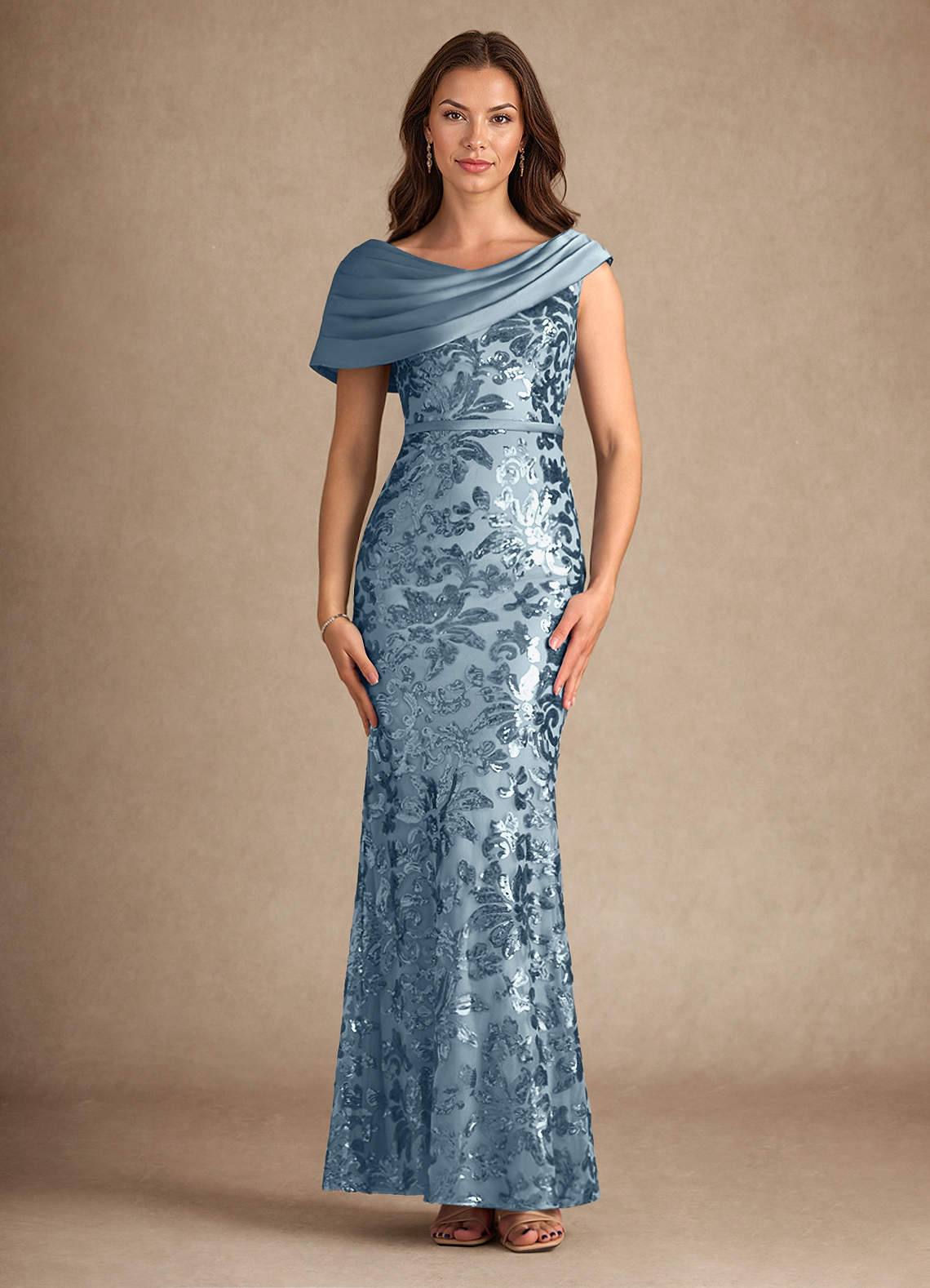 Azazie Marion Abiti per la Madre della Sposa Abito Sirena in Paillettes/Lustrini Blu Polveroso image1