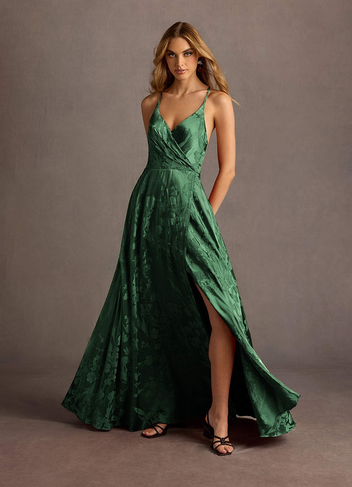 Azazie Sleeveless V Neck Maxi Wedding Guest Formal Gala Black Tie Dresses in Hunter Green