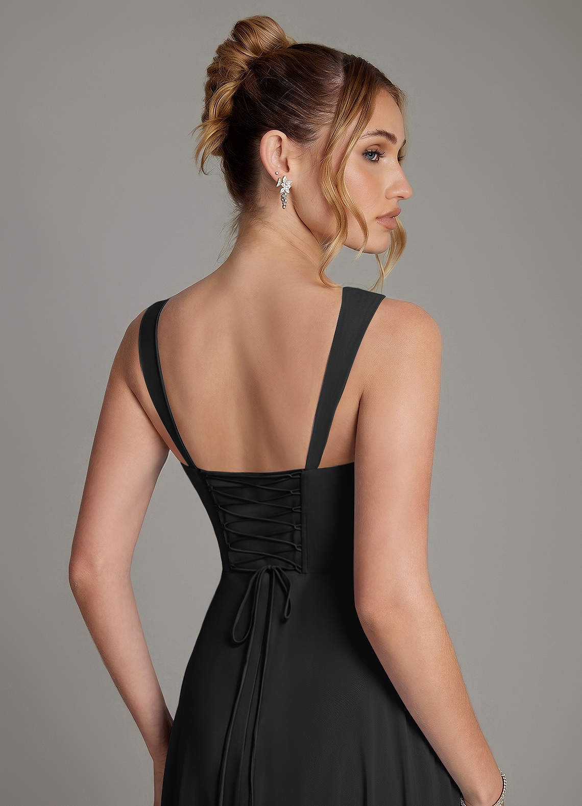 Azazie Agustina Bridesmaid Dresses Black Mermaid Corset Chiffon Dress image1