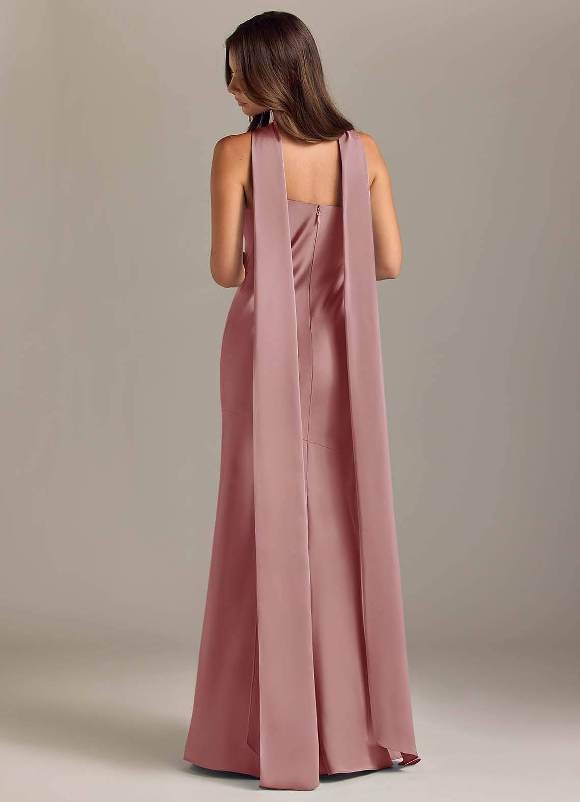 Azazie Kinsley Vestidos de damas de honor Vestido de Rosa Polvorienta de Satén Elástico de Corte Sirena con Corte Lateral image1