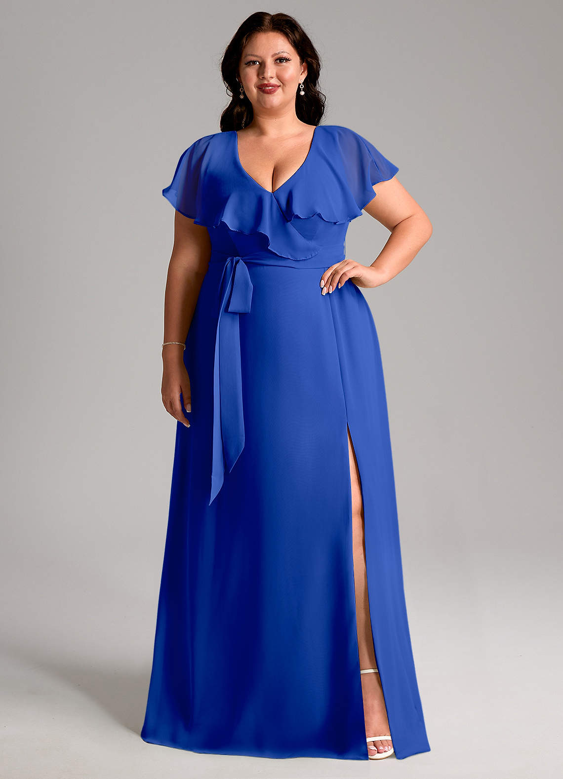 Azazie Lainey Bridesmaid Dresses Royal Blue A-Line with Pockets Chiffon Dress image1