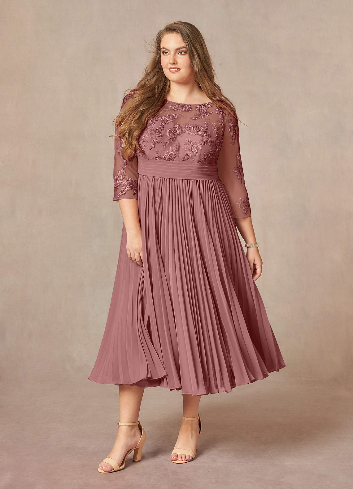 Azazie Tutu Mother of the Bride Dresses Desert Rose A-Line Boatneck Lace Chiffon Dress image8
