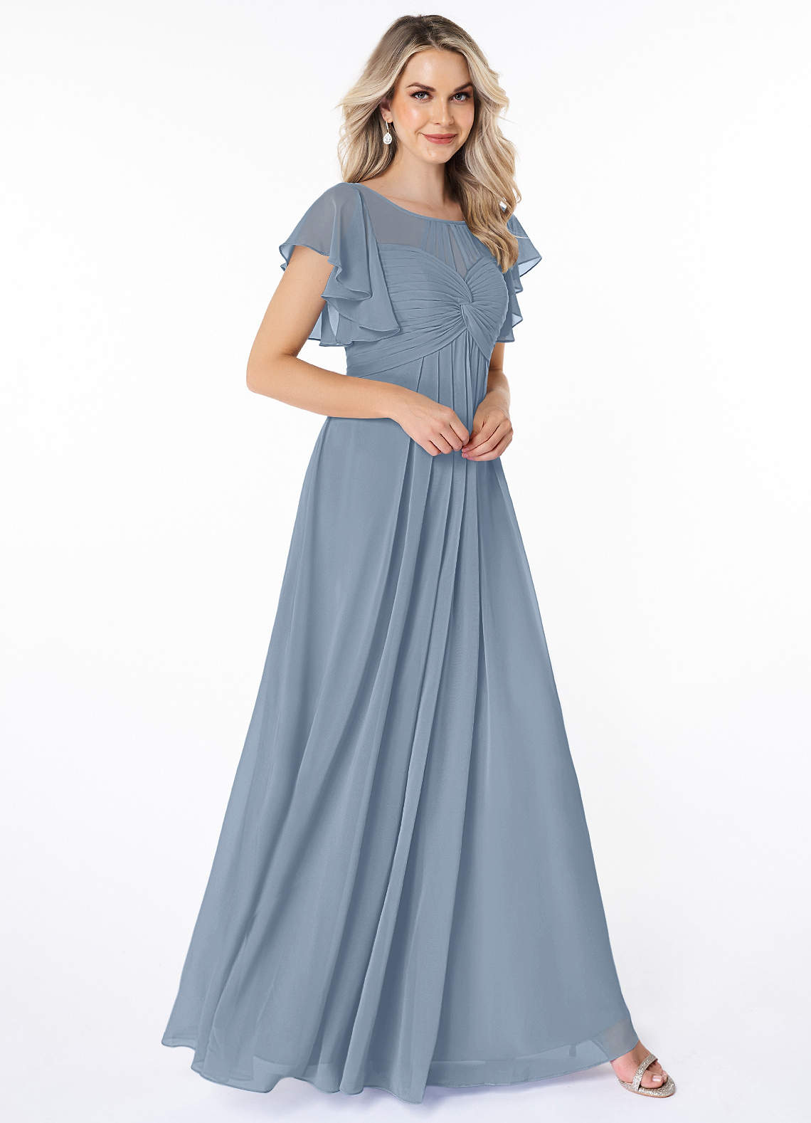 Azazie Lily Ready to Ship Modest Bridesmaid Dresses in Dusty Blue
