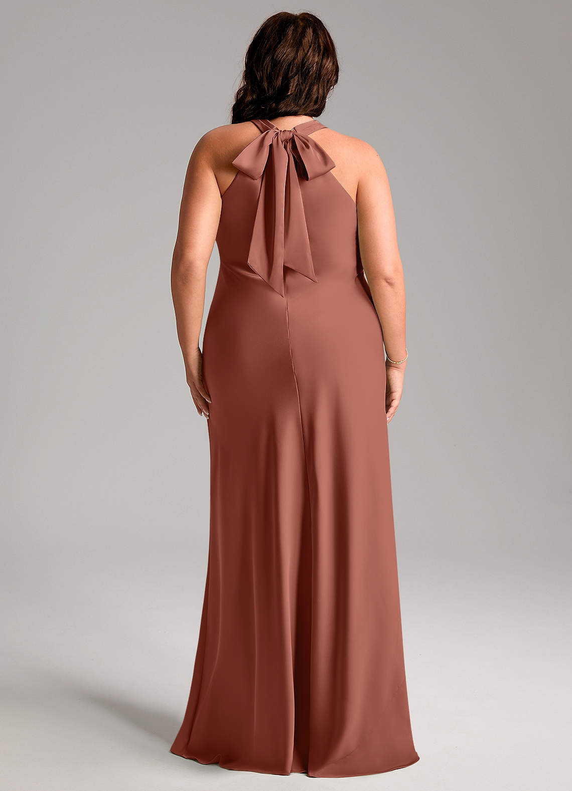 Azazie Doretta Bridesmaid Dresses Auburn Mermaid Pleated Stretch Satin Dress image9