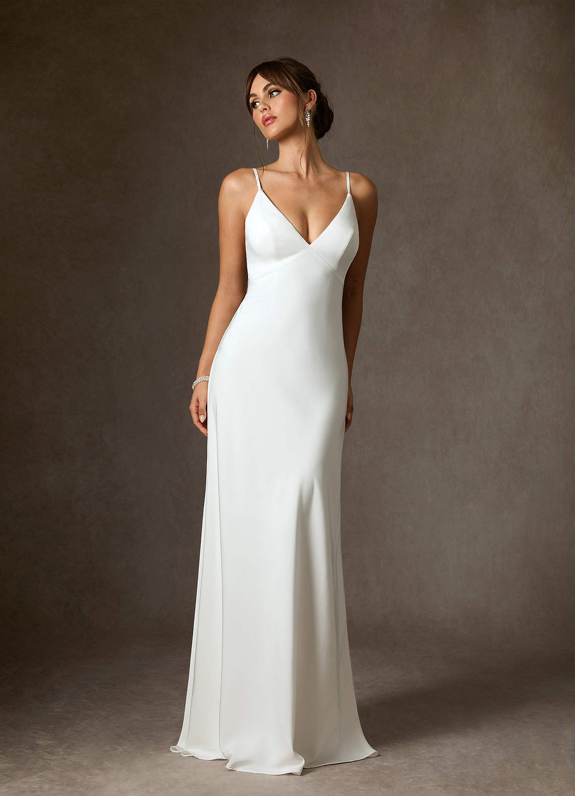 Azazie Caity At-home Try On Dresses Diamond White Fit and Flare Crepe Back Satin Dress image7