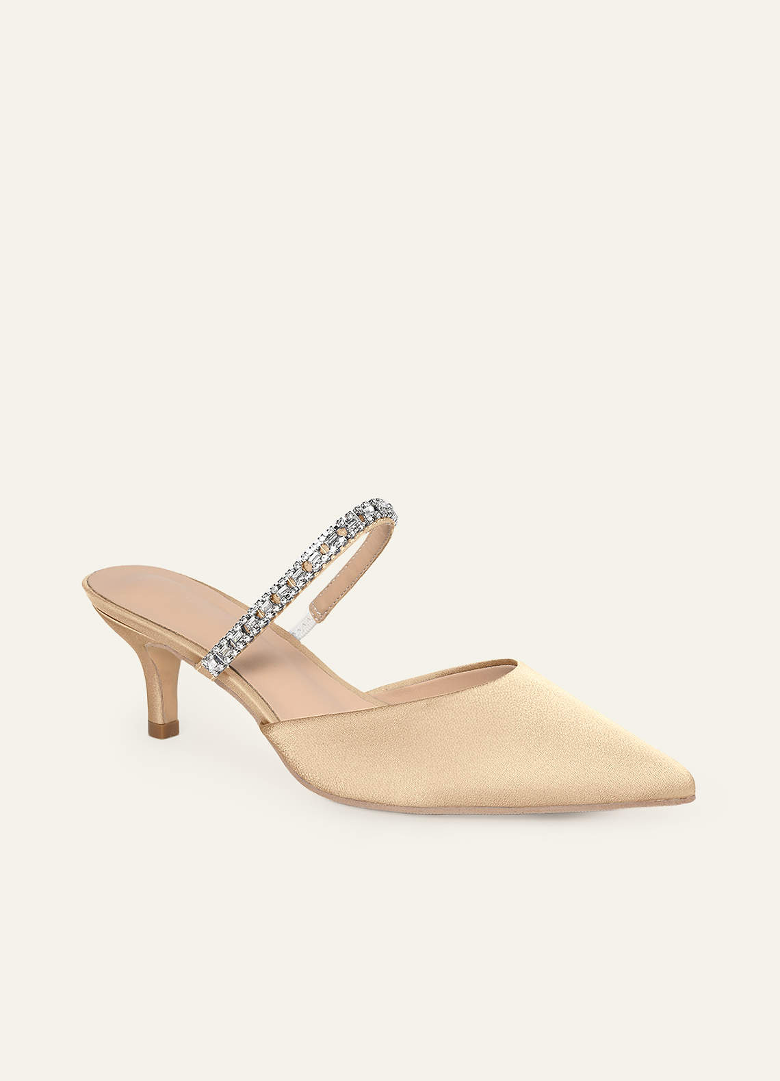 front Matchande färg stretchiga satin strass slip-on kitten heels