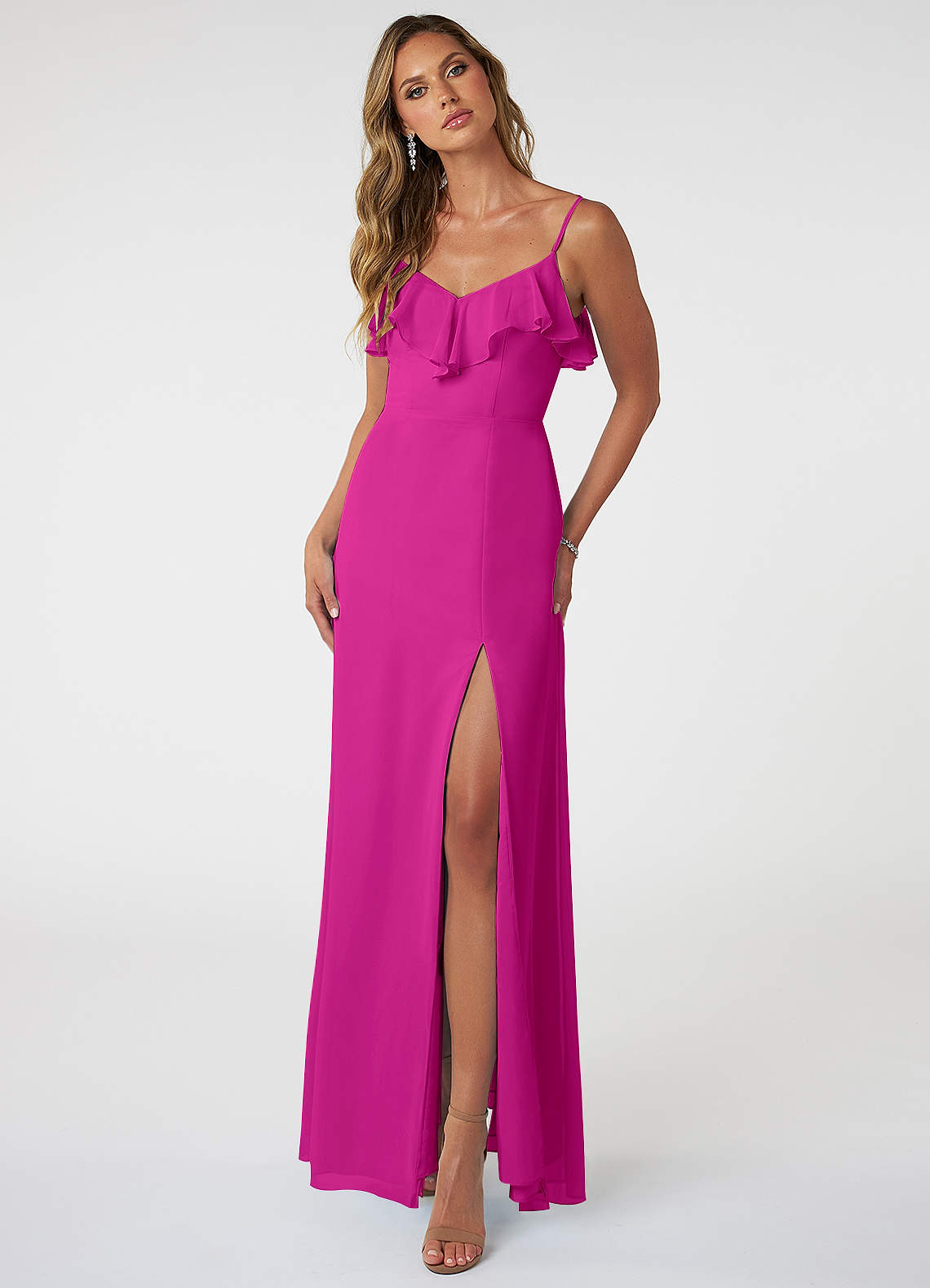 Azazie Natalia Brautjungfernkleider A-Linie Chiffon Kleid Fuchsia image1