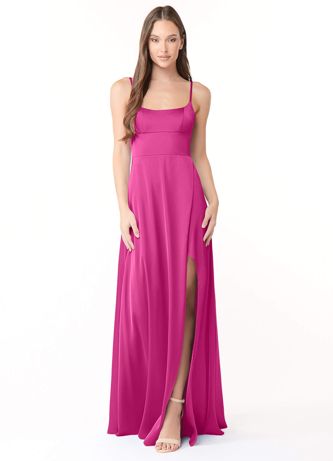Azazie Halsey Brautjungfernkleider Etui Seitliche Cut-Outs Stretch-Satin Kleid Fuchsia image1