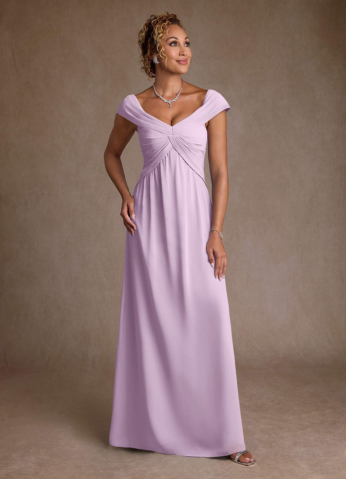 Azazie Myrtle Mother of the Bride Dresses Frosted Lilac A-Line Pleated Chiffon Dress image1