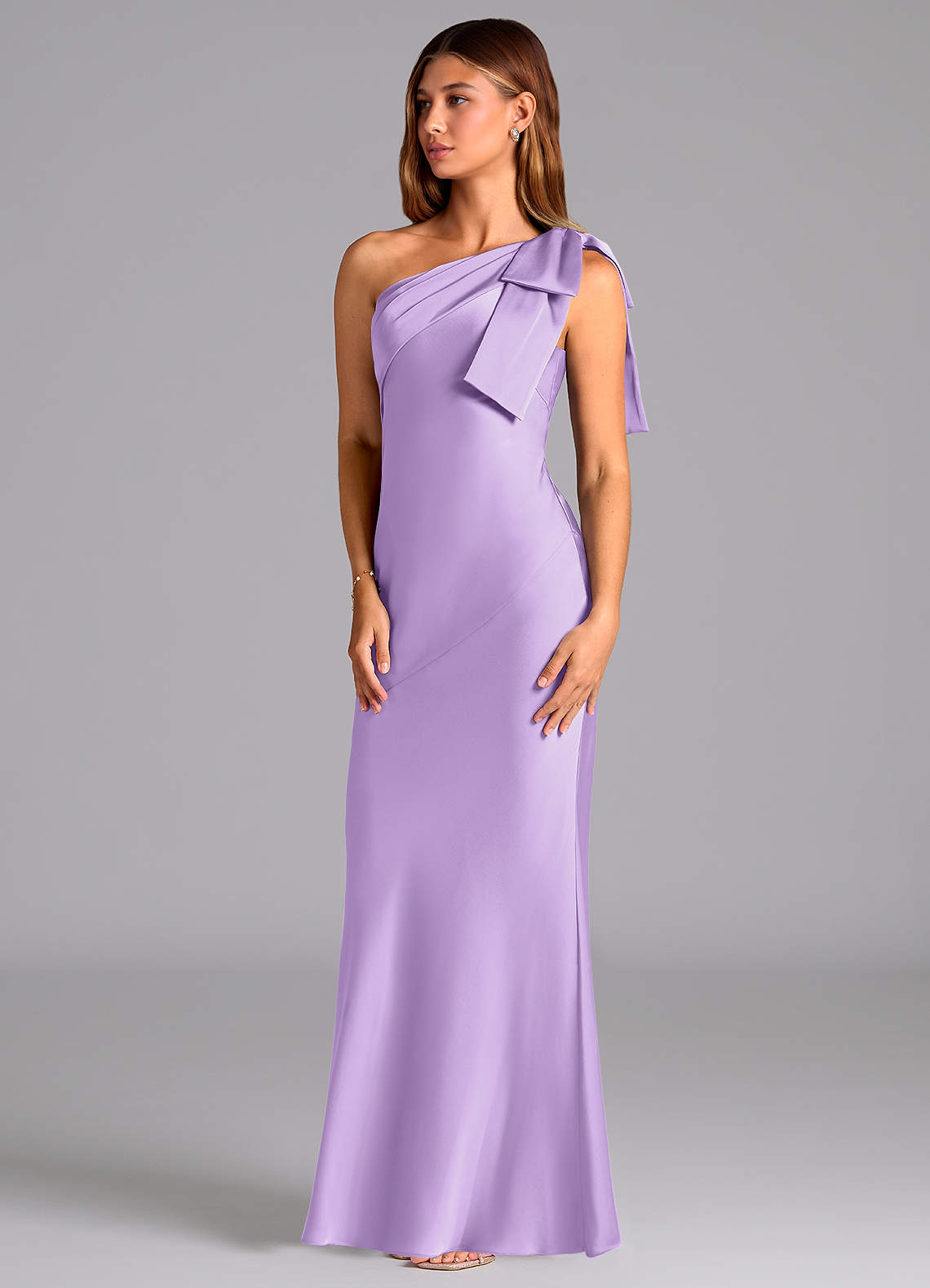 Azazie Yuanna Bridesmaid Dresses Lilac Mermaid One Shoulder Stretch Satin Dress image3
